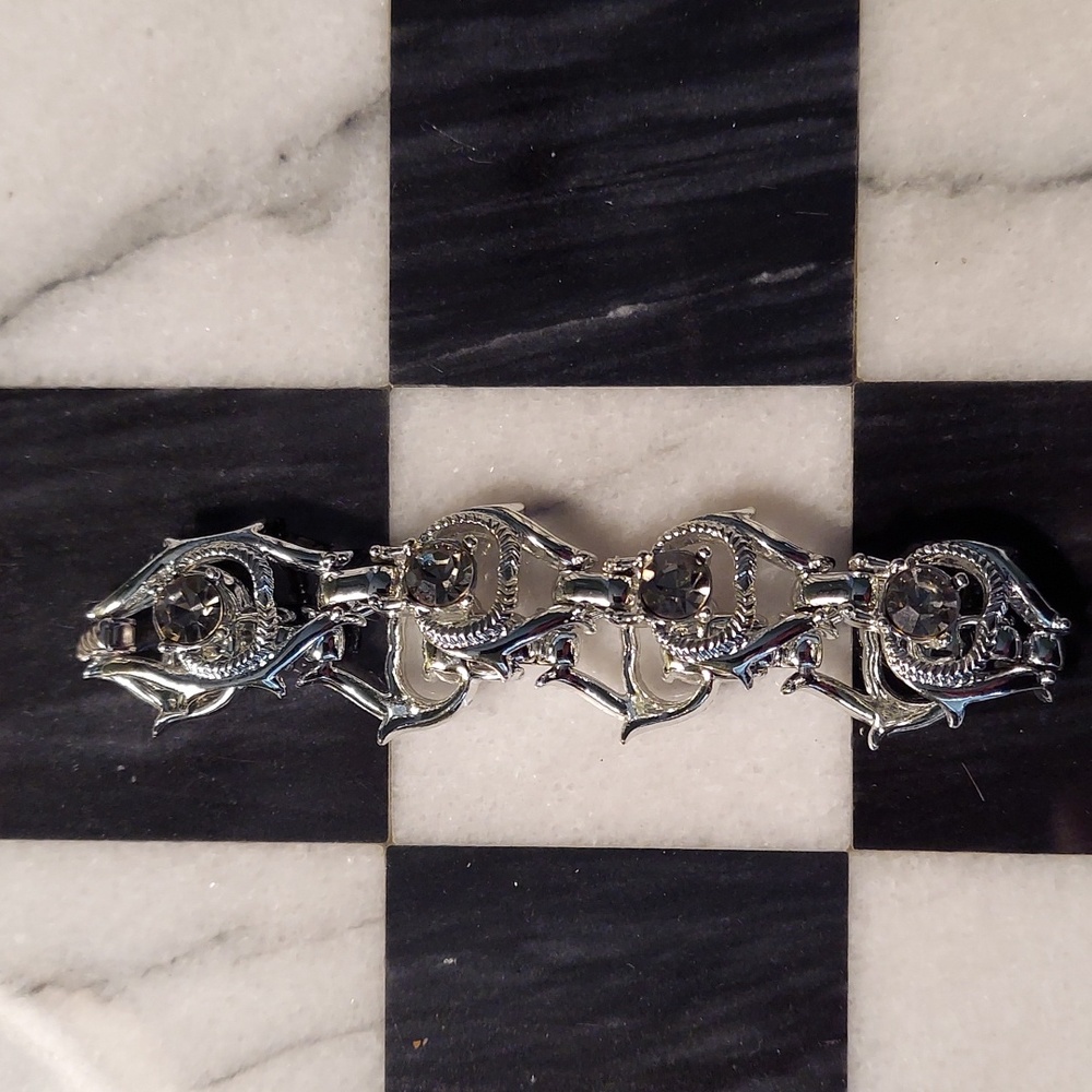 1970s SARAH COVENTRY SMOKY CRYSTAL & SILVER 7" LINK BRACELET - VINTAGE LIKE NEW!
